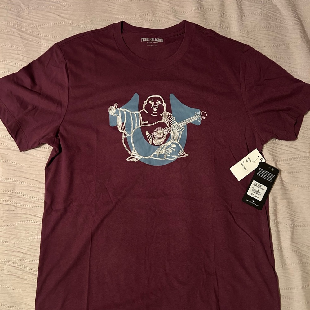 NEW True Religion Maroon Graphic Tee with Buddha Logo